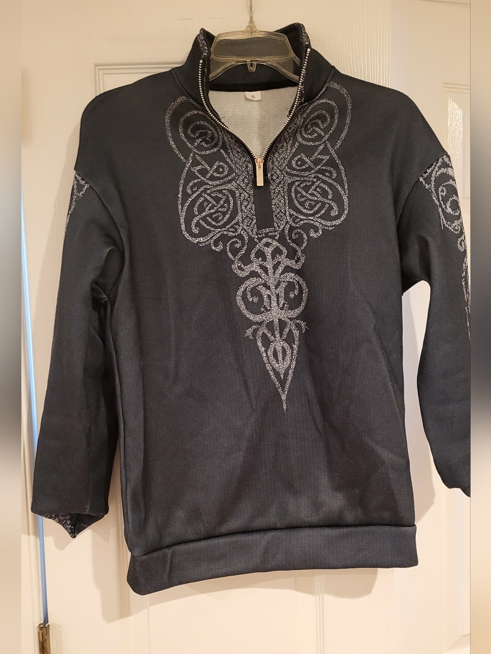 Black Pullover Sweater with Silver Celtic Embroidery